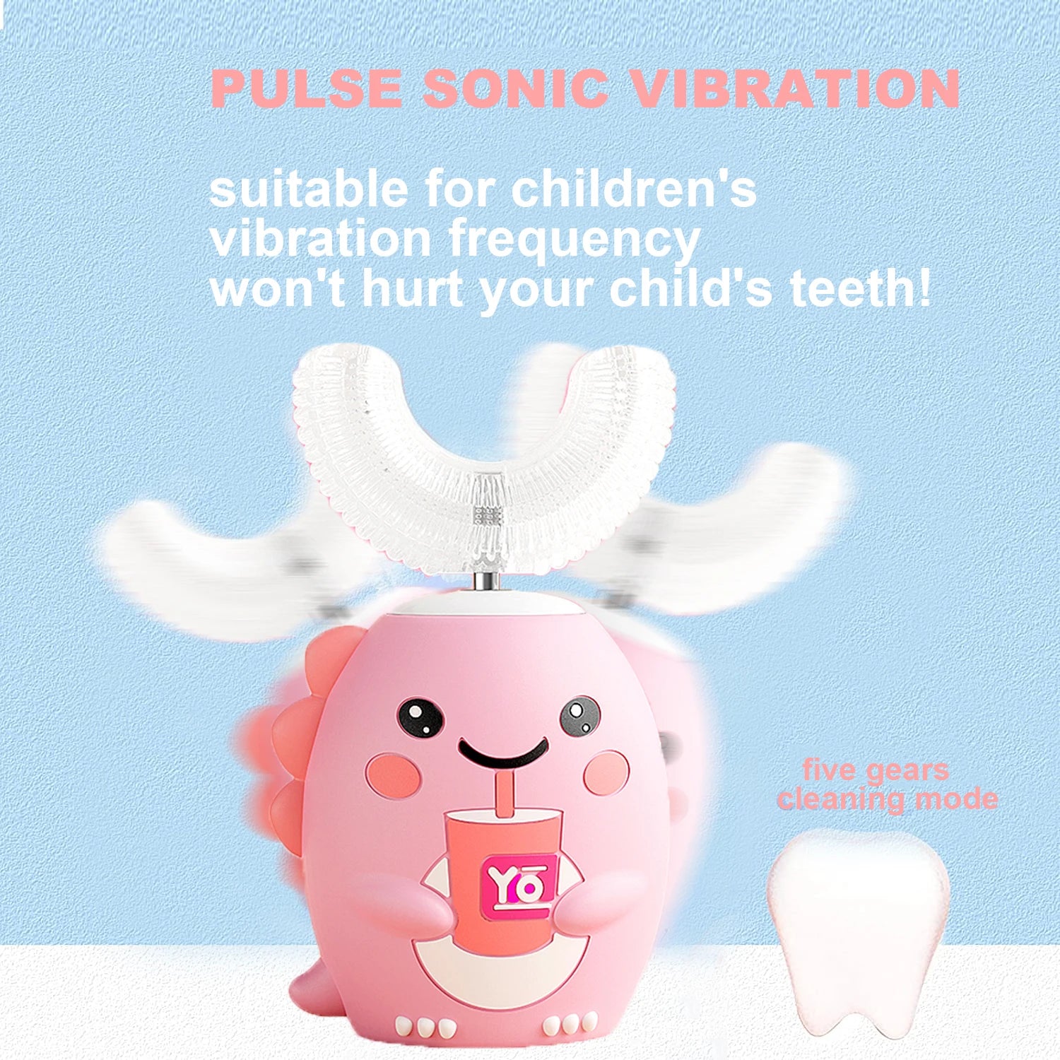 Leying K10 Dinosaur U-Shaped Electric Toothbrush for Kids 2-12 Years Old USB Rechargeable Sonic IPX7 Waterproof Plastic Made
