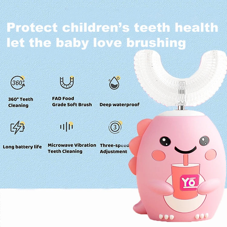 Leying K10 Dinosaur U-Shaped Electric Toothbrush for Kids 2-12 Years Old USB Rechargeable Sonic IPX7 Waterproof Plastic Made