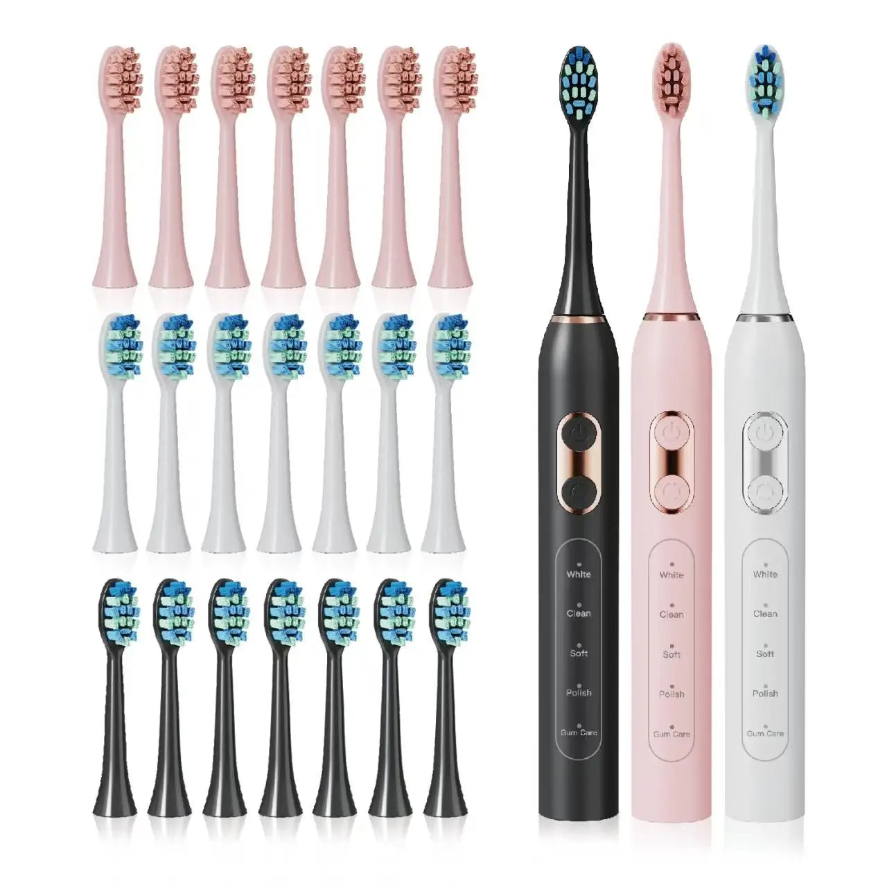 Top Choice Oral Electric Sonic Toothbrush with Soft Bristles Gum-Care Teeth-Cleaning Essential Replacement Brush Heads