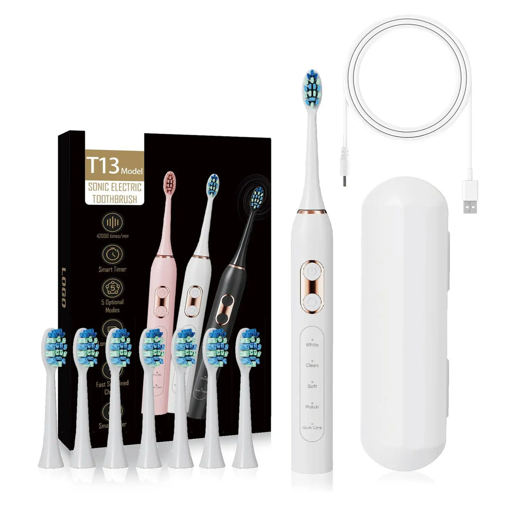Top Choice Oral Electric Sonic Toothbrush with Soft Bristles Gum-Care Teeth-Cleaning Essential Replacement Brush Heads