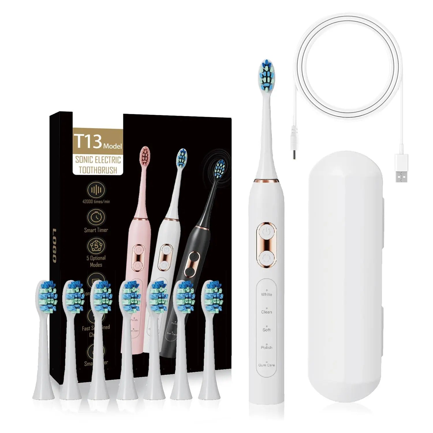 Top Choice Oral Electric Sonic Toothbrush with Soft Bristles Gum-Care Teeth-Cleaning Essential Replacement Brush Heads