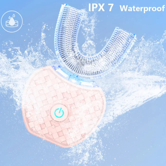 Portable Wireless Charging U Shaped 360 Degree Automatic Electric Toothbrush with Silicone or Bristle Heads