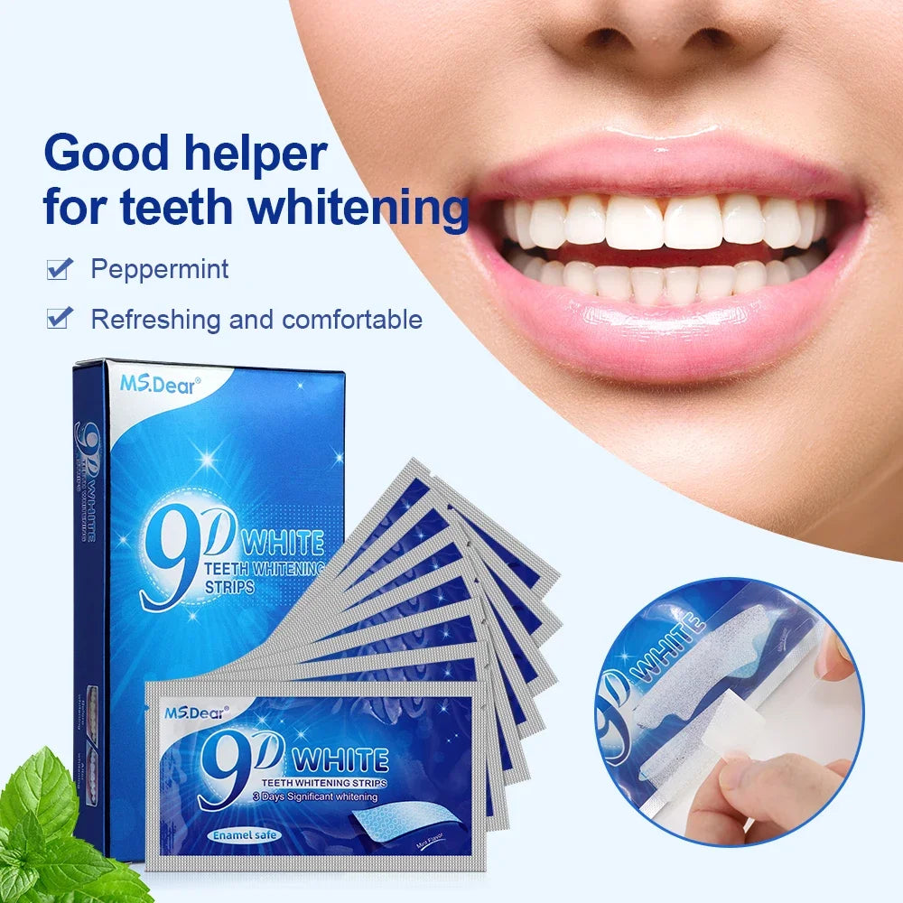 7pcs/box 9D Teeth Whitening Strips Toothpaste Gel Oral Hygiene Care Double Elastic Teeth Bleaching Strips False Teeth Veneers