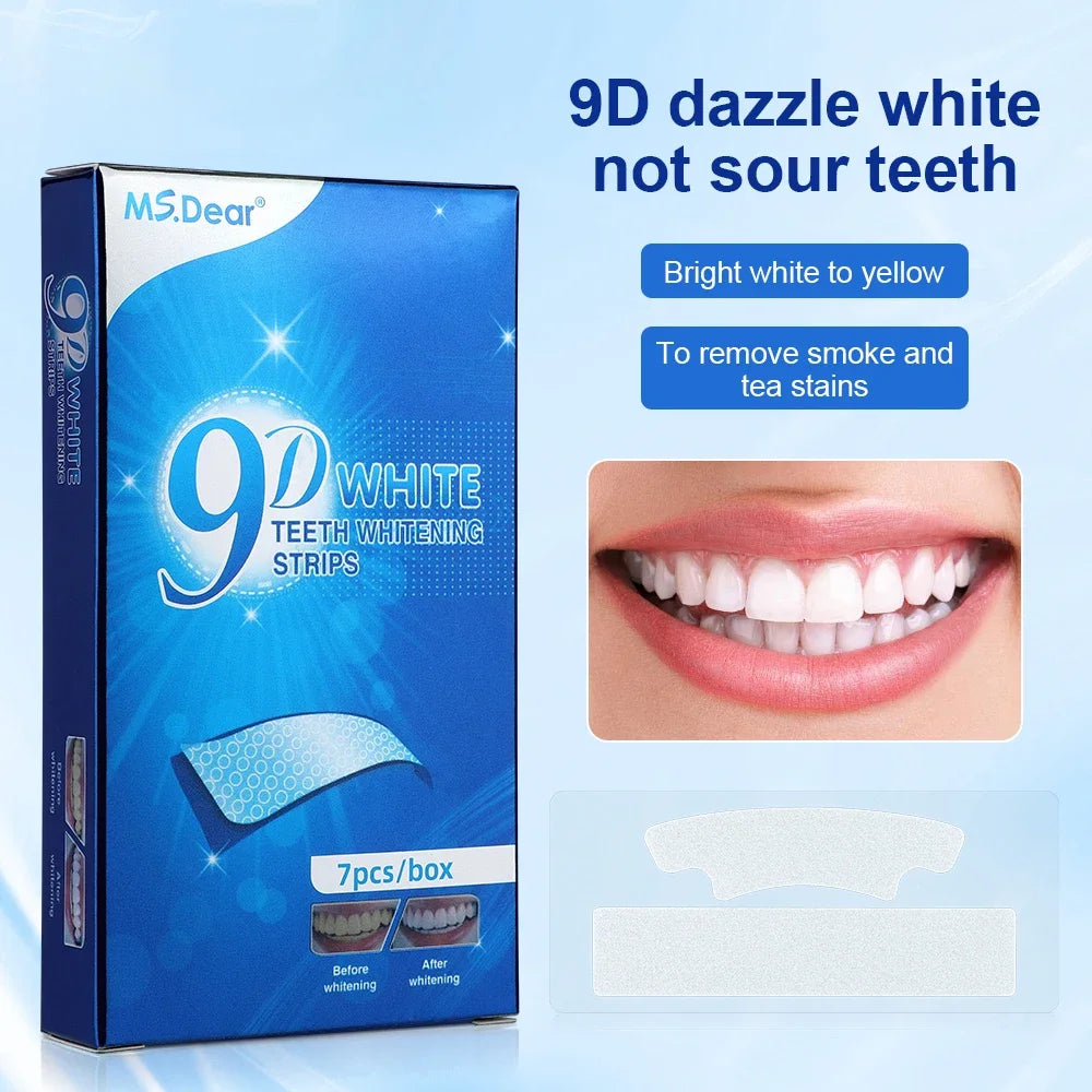 7pcs/box 9D Teeth Whitening Strips Toothpaste Gel Oral Hygiene Care Double Elastic Teeth Bleaching Strips False Teeth Veneers