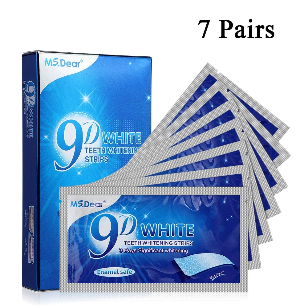 7pcs/box 9D Teeth Whitening Strips Toothpaste Gel Oral Hygiene Care Double Elastic Teeth Bleaching Strips False Teeth Veneers