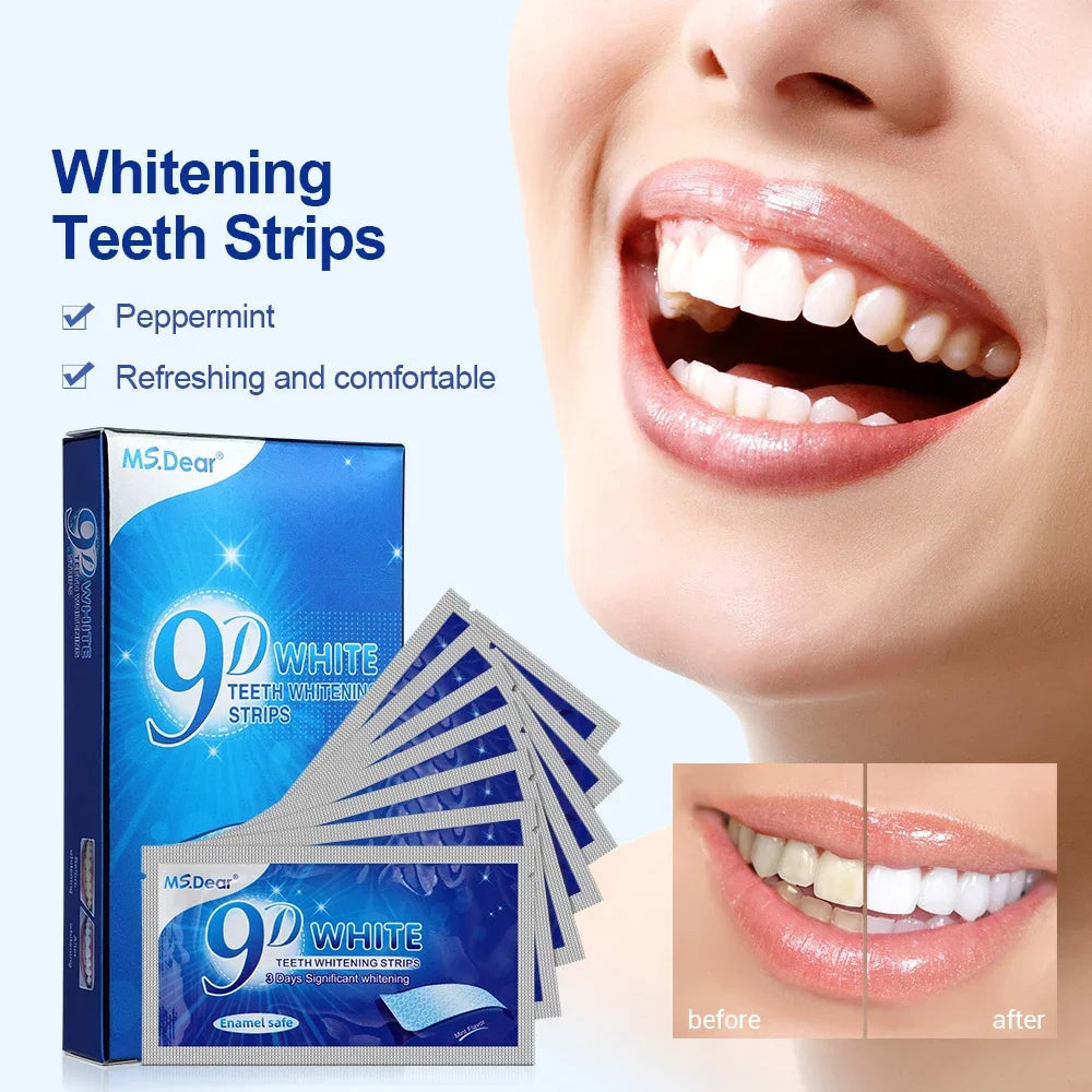 7pcs/box 9D Teeth Whitening Strips Toothpaste Gel Oral Hygiene Care Double Elastic Teeth Bleaching Strips False Teeth Veneers